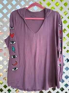 torrid Dusty Plum Hooded V-Neck Top with Sleeve Graphic Prints